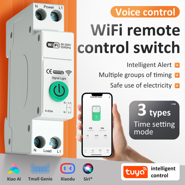 TUYA Smart WiFi Circuit Breaker with BCD Curve C 4.5kA Breaking Capacity 90V-300V APP Remote Control China