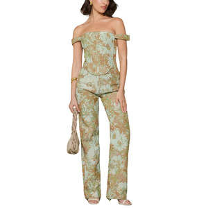 Haute qualité mode sans manches hors de l'épaule Polyester Nylon haut court Corset ensemble <span class=keywords><strong>vert</strong></span> mince femmes pleine impression <span class=keywords><strong>Bustier</strong></span> - Product Image 2