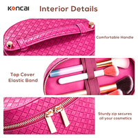 Trousse de Maquillage Ronde Personnalisable Koncai Style Vintage Matelassée Diamantée avec Fermeture Éclair Dorée et Poignée – Organisateur de Voyage Portable