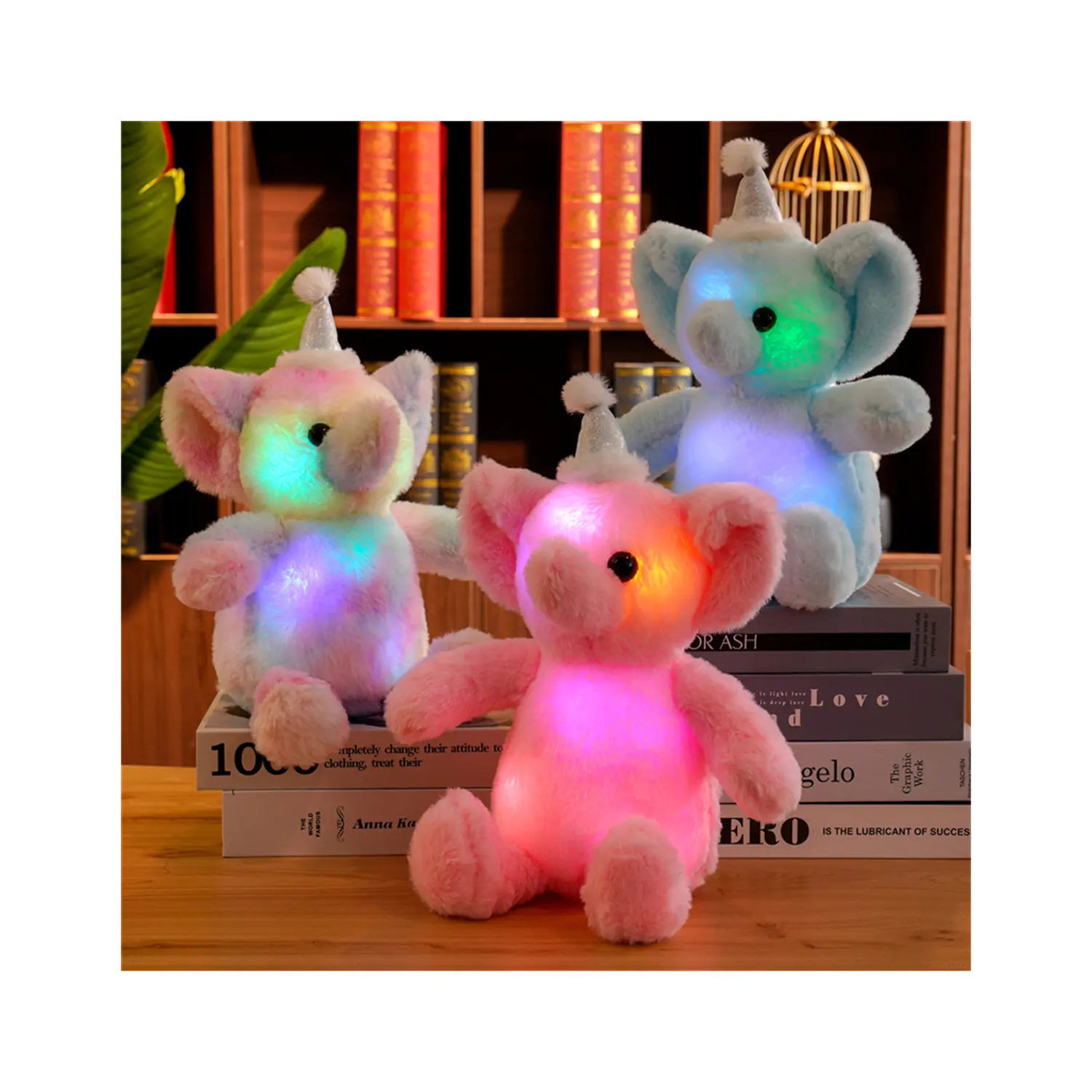 Custom Electric colorful glowing baby elephant Plush Toy LED Light Colorful Elephant Pillow Kids Toy Gift