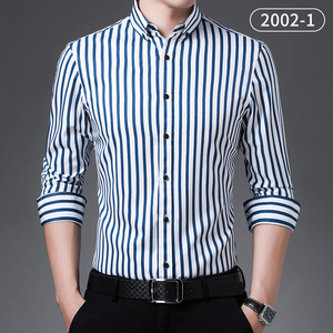 เสื้อเชิ้ตผู้ชายลายทาง ยืดได้ แขนยาว ไม่ต้องรีด กันยับ สไตล์ลำลอง <span class=keywords><strong>เกาหลี</strong></span> แฟชั่น เสื้อผ้าผู้ชาย ขายส่ง - Product Image 3