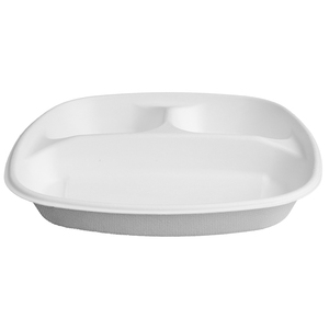 Assiette carrée à 3 compartiments en bagasse, barquette alimentaire compartimentée compostable et biodégradable pour cantine scolaire, vente en gros pour la restauration à emporter - Product Image 6