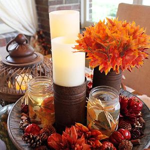 Imitation Sentai Artificial Maple Leaves Branches Plastic Autumn Decor Thanksgiving Home Kitchen Farmhouse <b>Table</b> Centerpiece - Product Image 4