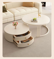 Table basse blanc pur avec base en métal, rangement, plateau en résine durable, design moderne et luxueux pour la maison, les petits appartements et les salons