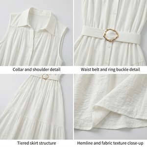 Abito Camicia Senza Maniche dal Design Originale Personalizzato, Elegante Vestito Midi con Cintura per Donne, Orlo Asimmetrico a Strati, Abiti Estivi da Donna OEM - Product Image 3
