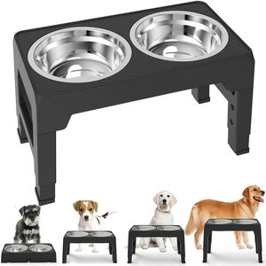 Double bols pour chien Mangeoire surélevée réglable Alimentation pour animaux de compagnie Augmenter la nourriture pour chat Bols d'eau Table élévatrice pour chien avec support en acier inoxydable - Product Image 1