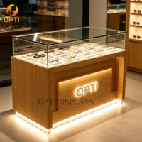 Comptoir de Magasin d'Optique Moderne en Verre Trempé avec Éclairage LED, Vitrine d'Exposition de Lunettes, Vente en Gros Usine