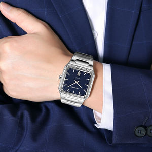 Montre à quartz pour homme, cadran en verre texturé carré, mode business, extérieur, étanche, acier inoxydable de haute qualité, personnalisation - Product Image 2