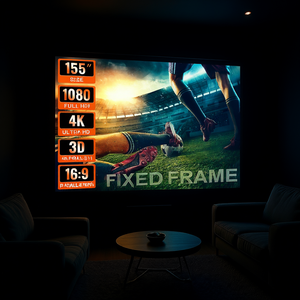 Écran de projection fixe 155 pouces 16:9 4K, montage mural, blanc mat, pour home cinéma - Product Image 2