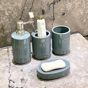 Ensemble de vanité en céramique gris <span class=keywords><strong>ardoise</strong></span> haute brillance 4 pièces avec pompe chromée pour maison contemporaine et espace de lavage d'hôtel - Product Image 6