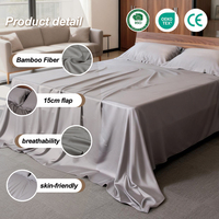 Parure de lit de luxe 100 % bambou 300TC ultra douce et respirante, 4 pièces, tissage satiné, draps à poches profondes pour chambre à coucher