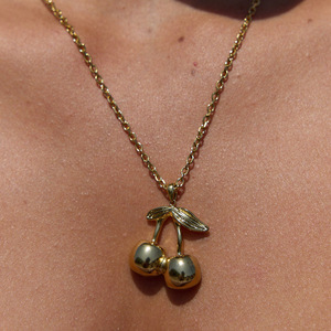 Collar con Colgante de Cereza, Acero Inoxidable, Chapado en Oro, Joyería de Moda para Mujer, Regalo, Cadena, Accesorio para Clavícula - Product Image 2
