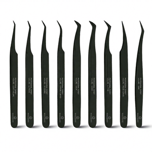 Pince à cils en acier inoxydable japonais noir plasma de marque privée, haute qualité, pour volume, à pointe fine, maintien fort, écologique - Product Image 1