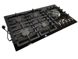 Table de <span class=keywords><strong>cuisson</strong></span> à <span class=keywords><strong>gaz</strong></span> encastrable 5 brûleurs <span class=keywords><strong>avec</strong></span> surface en verre trempé, grilles en <span class=keywords><strong>fonte</strong></span> robustes, commandes à boutons - Product Image 2