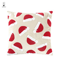 Usine en gros rouge blanc chapeau de père noël velours noël housse de coussin serviette broderie taie d'oreiller pour noël
