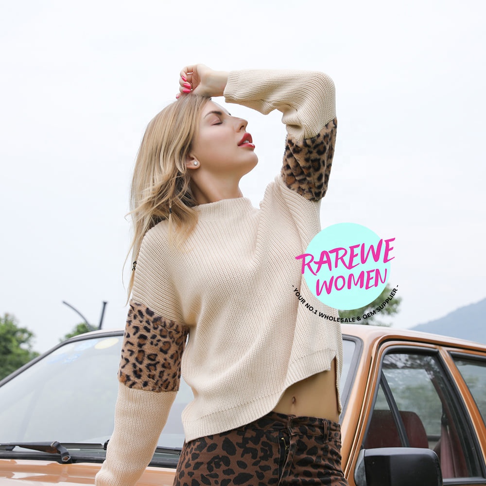 New Autumn Mommy And Me Sweaters Girl's Leopard Patch Long Sleeve Sweater Kid's Knitted Pullover