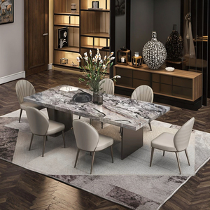 Silla de mesa de comedor de mármol marrón Venecia Rectangular Simple moderna combinación de piedra italiana de lujo para muebles para el hogar - Product Image 1
