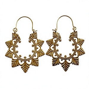 High Quality Gold Color Brass Jewelry Flower Shape Gold Color Cute Geometric <b>Small</b> Circle for Women Gift Hoops Earrings E-382 - Product Image 1