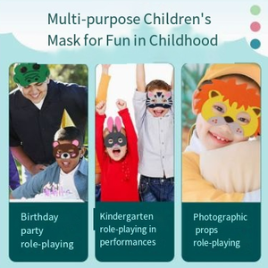 T-1397 Maschera per Bambini in Tessuto Non Tessuto con Animali Cartoon, Rana e Tigre, Accessorio per Spettacoli Scolastici, Maschera per Occhi - Product Image 4