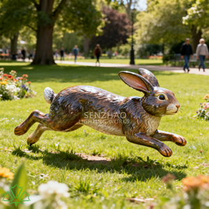 SENZHAO Glossy Finish Fiberglass Bunny Sculpture Outdoor Life Size Resin Rabbit <b>Statue</b> for Garden Lawn Yard Decoration - Product Image 3