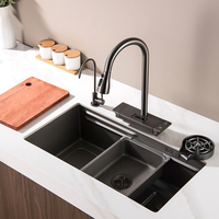 Robinet de cuisine intelligent en laiton avec affichage de la température, douchette extractible et cascade, ensemble évier de cuisine - Offre Spéciale
