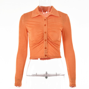 2024 Slim increspato da <span class=keywords><strong>donna</strong></span> scintillano camicie da <span class=keywords><strong>donna</strong></span> Sexy abbigliamento alla moda camicia con colletto abbottonato a maniche lunghe - Product Image 6