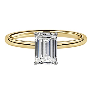 Anillo de Compromiso de Dos Tonos con Halo Oculto y Corte Esmeralda, Diamante Cultivado en Laboratorio con Certificación IGI VVS CVD, Oro de 10k, 14k o 18k - Product Image 1