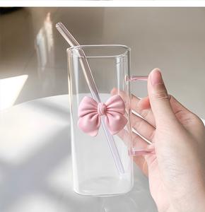 Offre Spéciale – Tasse à Eau Écologique en Verre Borosilicate de 400 ml avec Nœud Décoratif, Paille et Poignée – Qualité Supérieure - Product Image 6