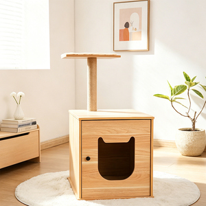Arbre à <span class=keywords><strong>chat</strong></span> minimaliste et peu encombrant avec poteau à gratter en sisal et maisonnette en bois pour petits appartements - Product Image 1