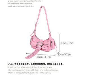 Factory 2026 Trendy One-Shoulder Underarm Motorcycle Bag Unique Punk Style Stylish for Girls Versatile Stud Belt Buckle Handbags - Product Image 5