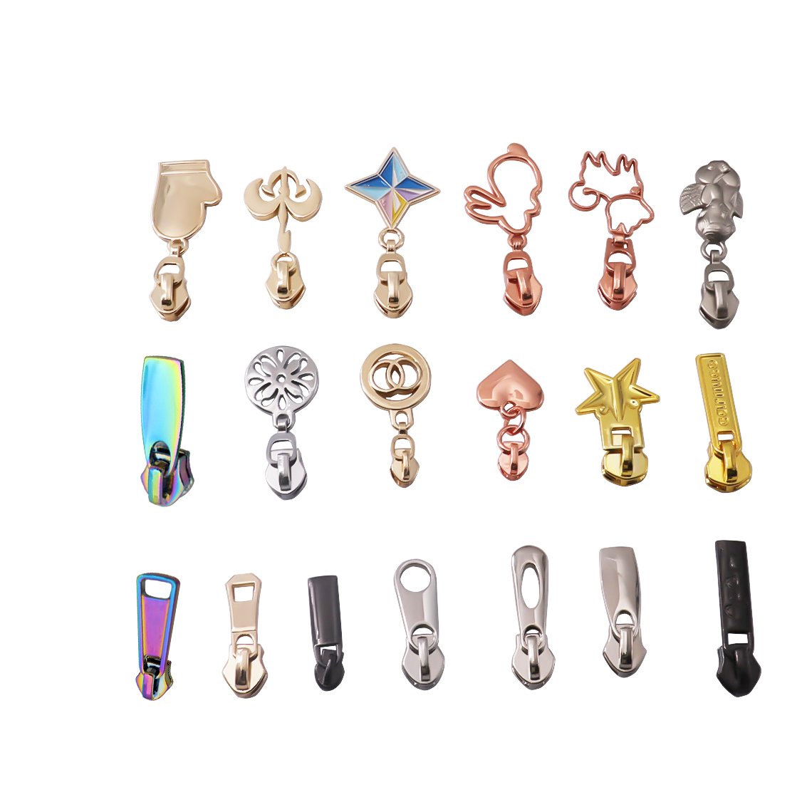 Различные стили, новый цветной яркий металлический съемник на молнии радужного цвета, индивидуальная форма, логотип, Съемник на молнии