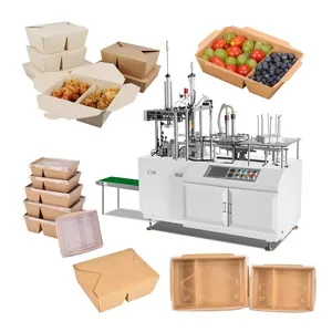 Automatic Carton Boxes Folding Maker Machines Paper Take Away Food Lunch Box Forming Making Machine