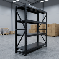 Scaffale Industriale in Metallo a 4 Ripiani con Telaio Rinforzato, Finitura Nera, Installazione Senza Bulloni, Organizzazione Magazzino