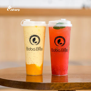कस्टम डिस्पोजेबल पीपी प्लास्टिक कप 360 मिलीलीटर 500 मिली 700 रस पेय बुलबुले चाय कप लिड्स के साथ बोबा चाय कप - Product Image 1