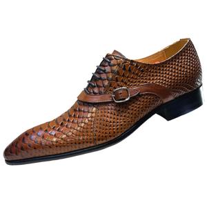 Chaussures Oxford pour hommes en cuir véritable, style britannique, à bout fermé, à enfiler, motif patchwork, pour affaires, bureau, automne, mariage, collection 2026 - Product Image 5
