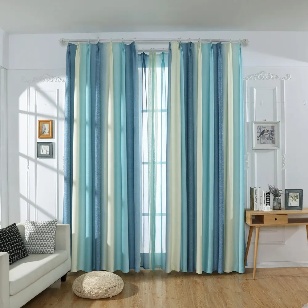 Apagón cortinas Color romántico tela pura de la habitación dormitorio cortina de ventana de la onda de agua patrón gradiente rústica de lino de algodón