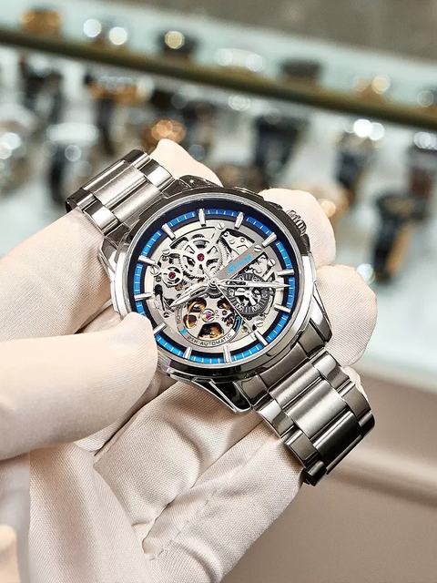 AILANG New Skeleton Stainless Steel Mechanical Automatic Luminous Men's Sport Casual Business Watch