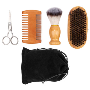 Ensemble de soins pour barbe Wanmei, peigne en bois, brosse à raser, ciseaux, couleur naturelle, kit 4 pièces pour homme - Product Image 4