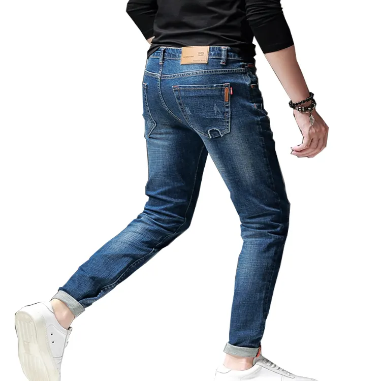 High stretch denim jeans for fat guys top quality fashion ripped jean mens bottoms pants