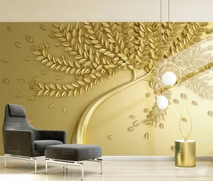 3d goldene selbst klebende Tapete Luxus baum geprägte große Wandbilder Wand