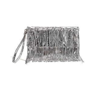 Pochette élégante pour femme avec sequins et pompons, sac de soirée scintillant avec dragonne, sac à rabat pour le shopping et les voyages - Product Image 5