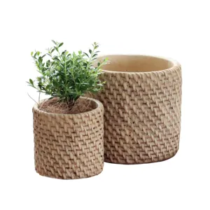 Vintage Stijl Weven Ontwerp Ronde Cement Planter Potten Voor Home Garden Decor