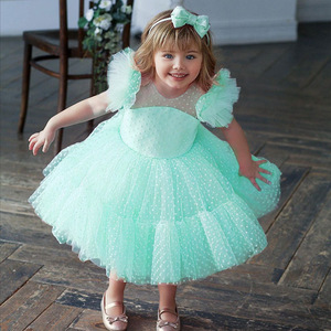 Robe de princesse pour fête d'anniversaire d'été Robe à <span class=keywords><strong>pois</strong></span> pour enfants <span class=keywords><strong>Tutu</strong></span> de mariage pour filles à fleurs Robes en peluche Vestidos - Product Image 6