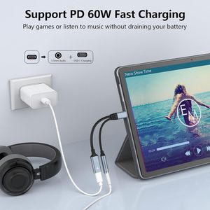 OEM PD 60W Port de charge rapide Type <span class=keywords><strong>C</strong></span> vers Aux Dongle <span class=keywords><strong>C</strong></span>âble USB <span class=keywords><strong>C</strong></span> <span class=keywords><strong>Adaptateur</strong></span> de prise casque Chargeur 2 en 1 USB <span class=keywords><strong>C</strong></span> vers <span class=keywords><strong>adaptateur</strong></span> audio 3.5mm - Product Image 4