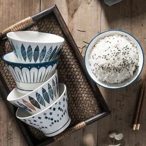 Mangkuk Porselen 5 Inci 8 Inci 9 Inci, Set Mangkuk Ramen Keramik Mie Sereal Jepang Khusus dengan Sendok Sumpit