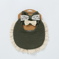 Ensembles de bavoirs en mousseline de coton solide pour bébés filles 2 bandeaux et bavoirs en dentelle ensemble de bavoirs imperméables pour nouveau-nés 3 pièces pour filles