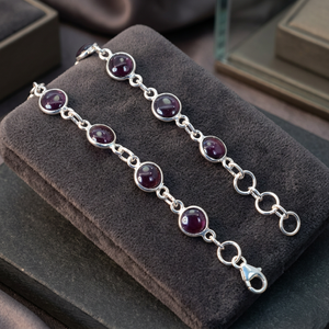 925 Sterling Silver Classic Chain Link Charm <b>Bracelet</b> with <b>Garnet</b> Gemstone for Unisex Everyday Wear - Product Image 2