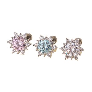 Copper CZ Snowflake <b>Piercing</b> <b>Earrings</b> | 8-Prong Starburst Studs with Stainless Steel Barbell | Interchangeable Double Thread - Product Image 1