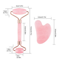 Rouleau de massage facial en quartz rose et pierre de jade personnalisé avec logo d'usine, ensemble de rouleaux de massage facial et Gua Sha