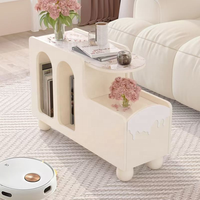 Table d'appoint d'angle élégante et contemporaine en bois ivoire avec roulettes, tiroir dissimulé, durable, pour salon, mobilier de maison, chambre à coucher